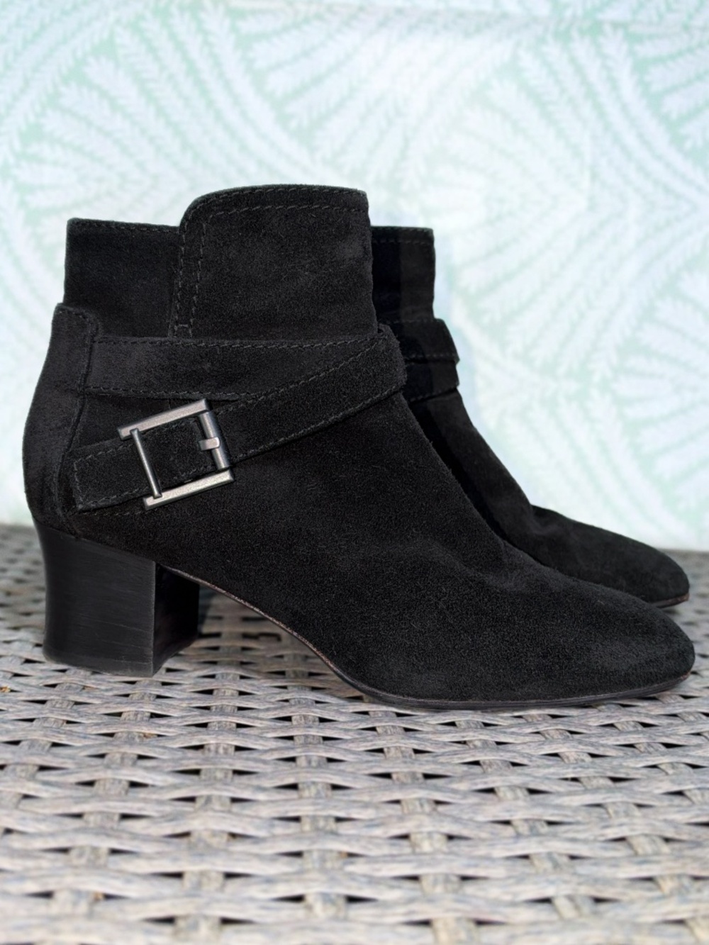Aquatalia "Francique" Black Suede Designer Ankle Boots - Size 8